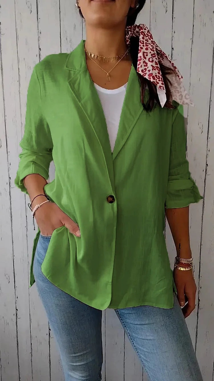 AutumnWinter Womens Cotton-linen Blazer With A Lapel And A Single Button