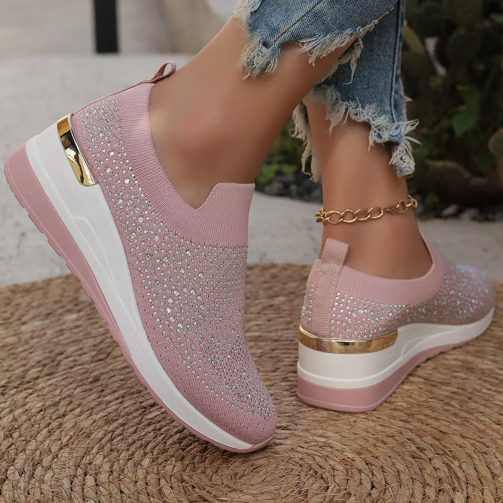 Rhinestone Round Toe Slip-Ons