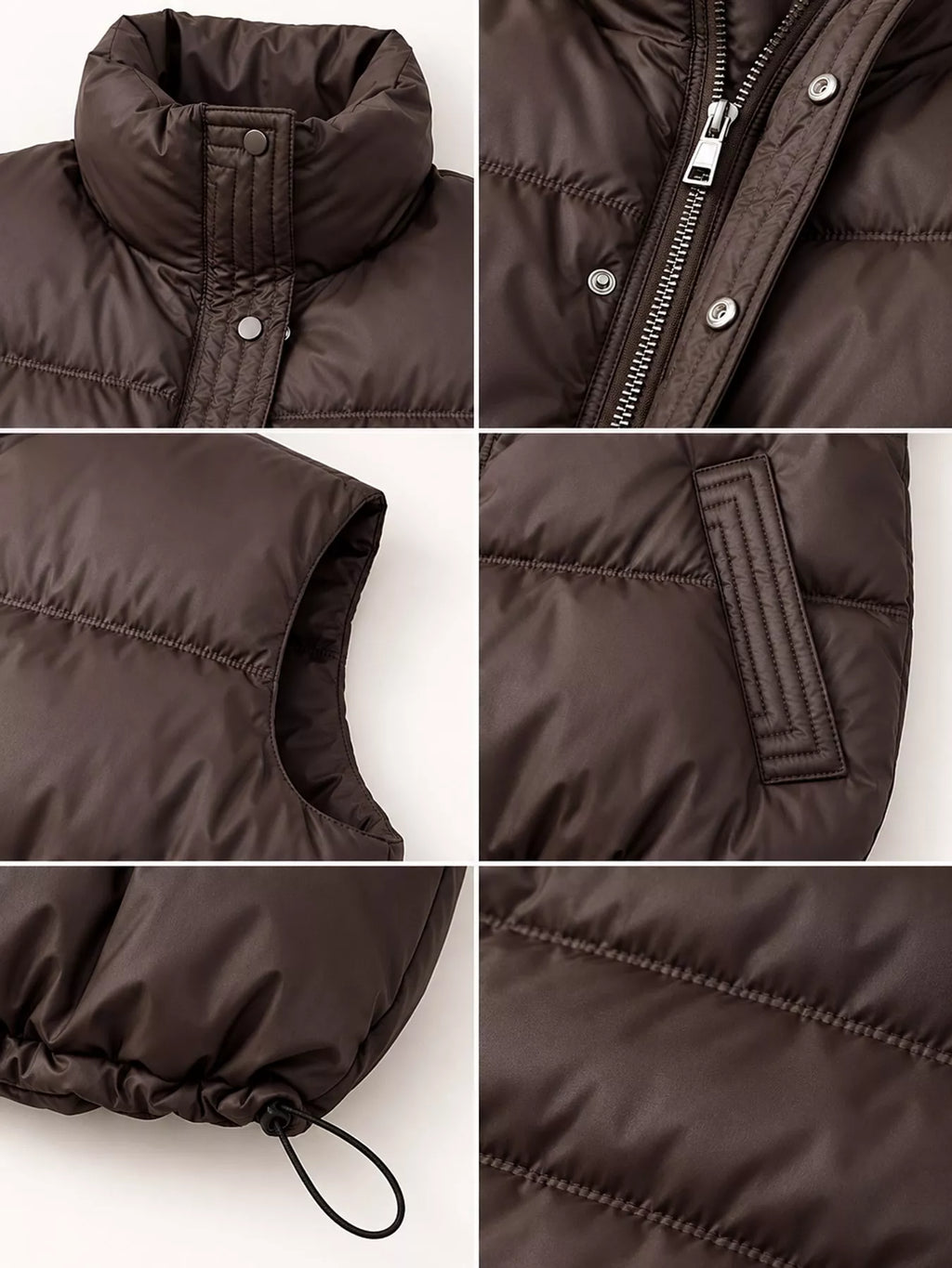 Drawstring Snap Down Puffer Vest Coat