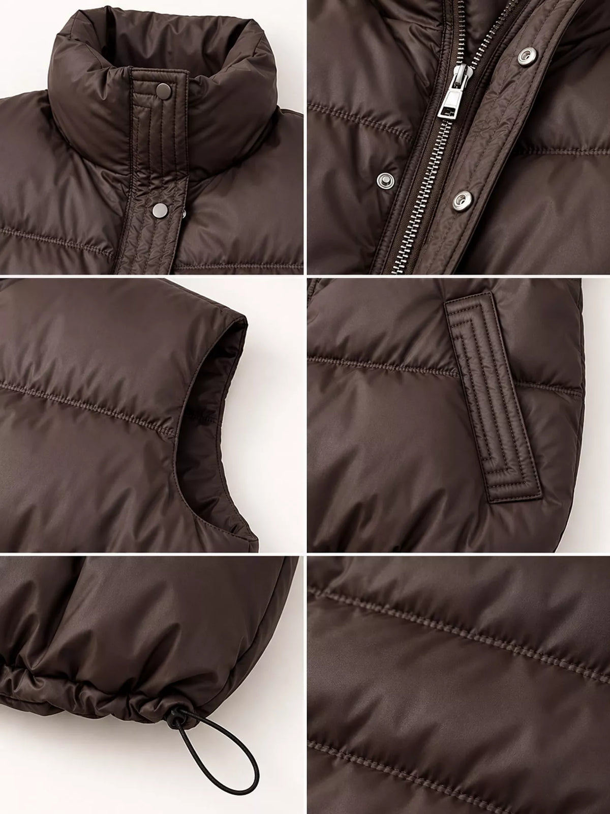 Drawstring Snap Down Puffer Vest Coat