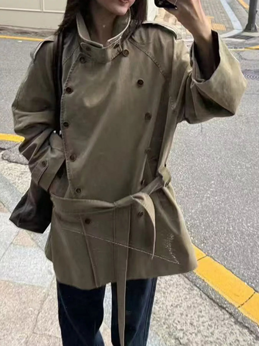 Vintage-Inspired Double-Breasted Belted Trench Outerwear