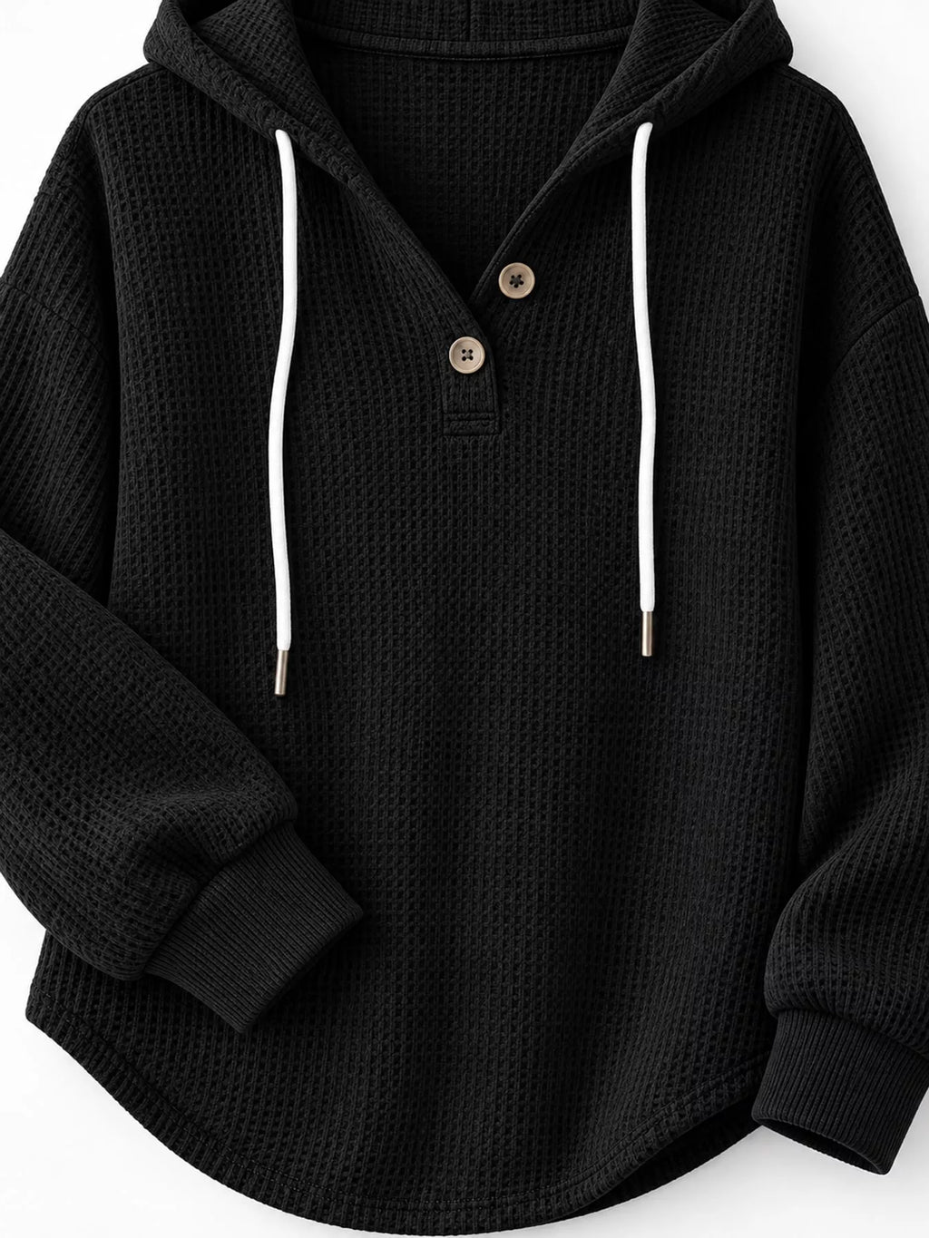 Full Size Waffle Knit Button Detail Hoodie Plus Size