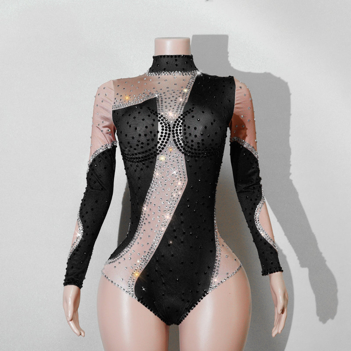 Womens Rhinestone Mesh Patchwork Jumpsuit
