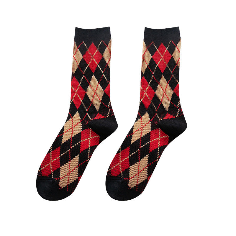 AutumnWinter Diamond-Patterned Women's Mid-Calf Socks