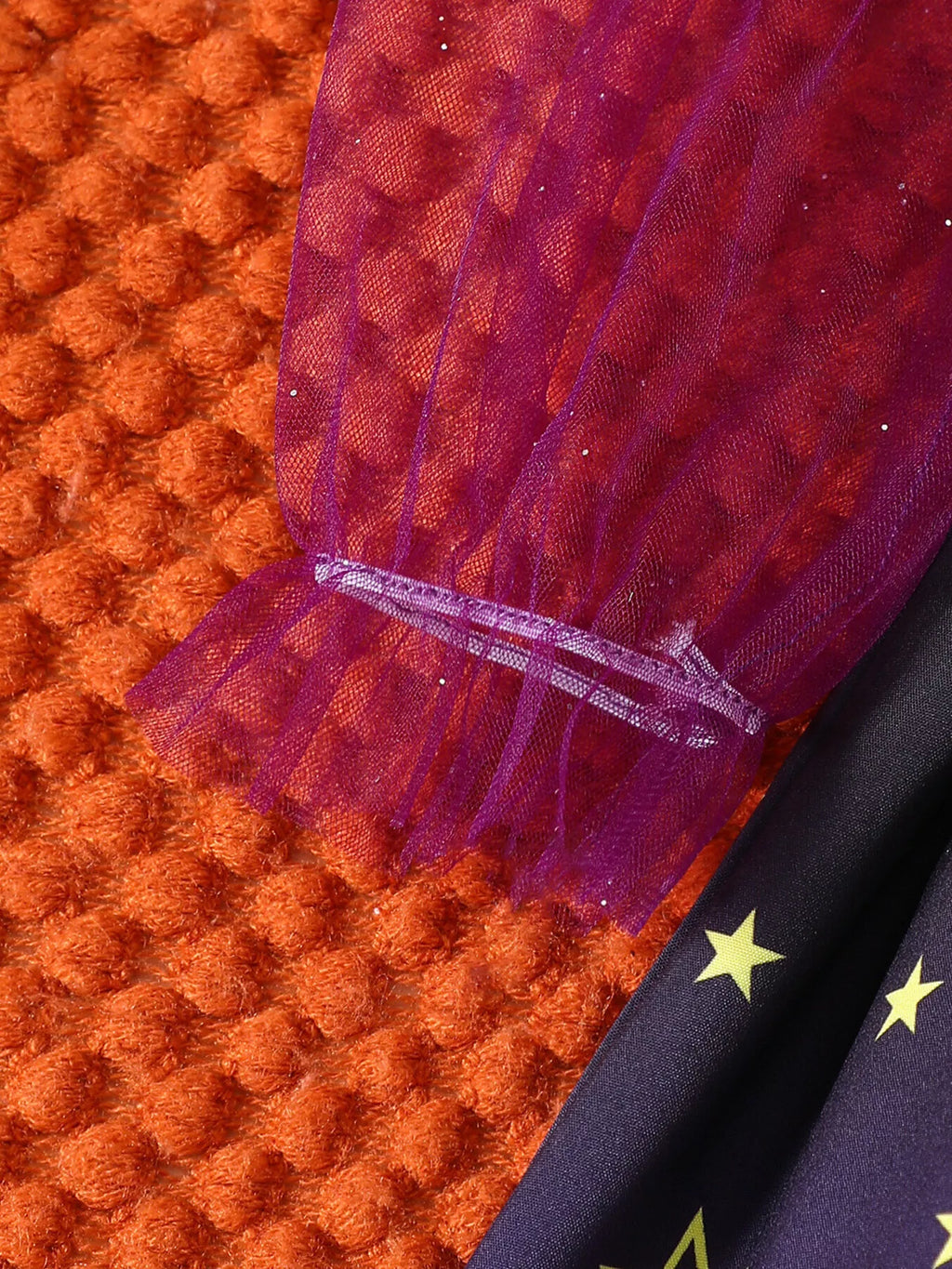 Children's Halloween Spaghetti Strap Romper with Tulle Sleeves and Starry Overlay