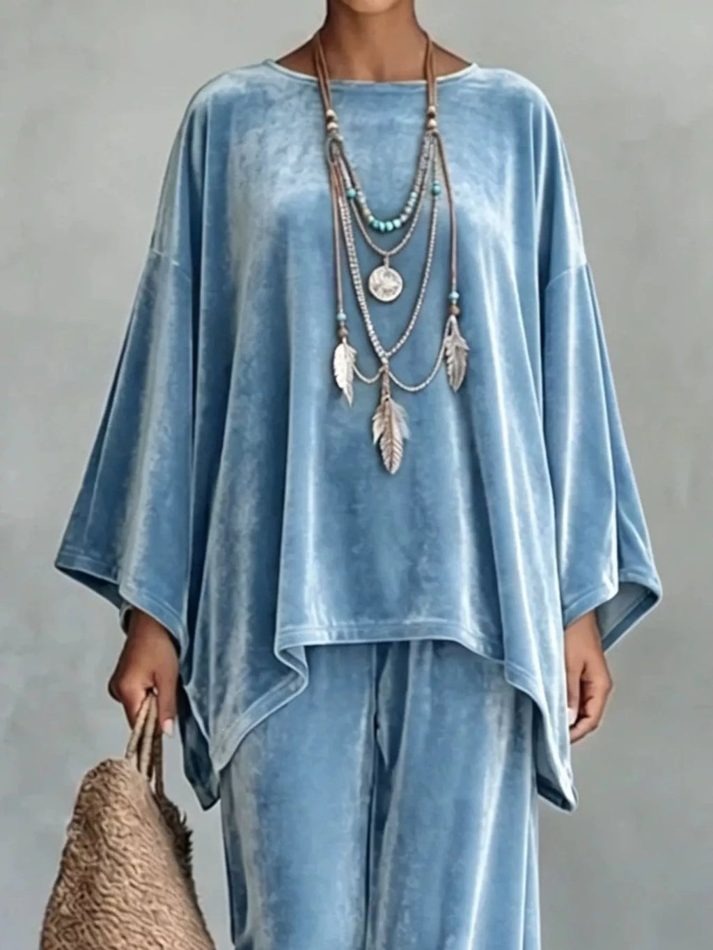 Full Size Asymmetrical Top and Wide Leg Pants Set Plus Size
