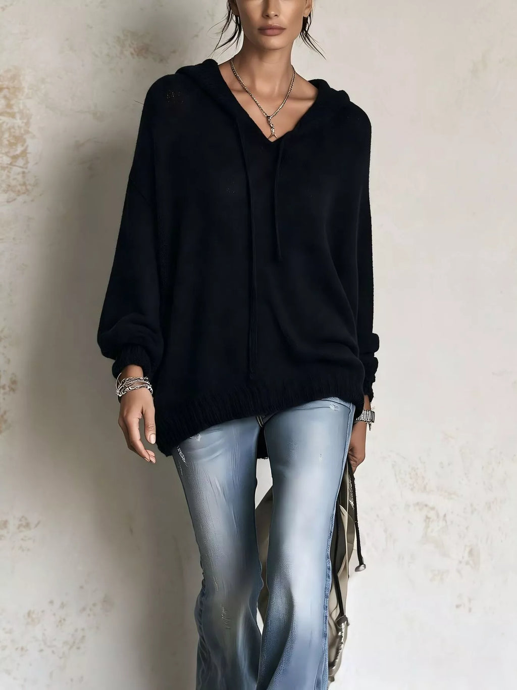 Full Size Drawstring Ribbed Hem Hooded Sweater Plus Size