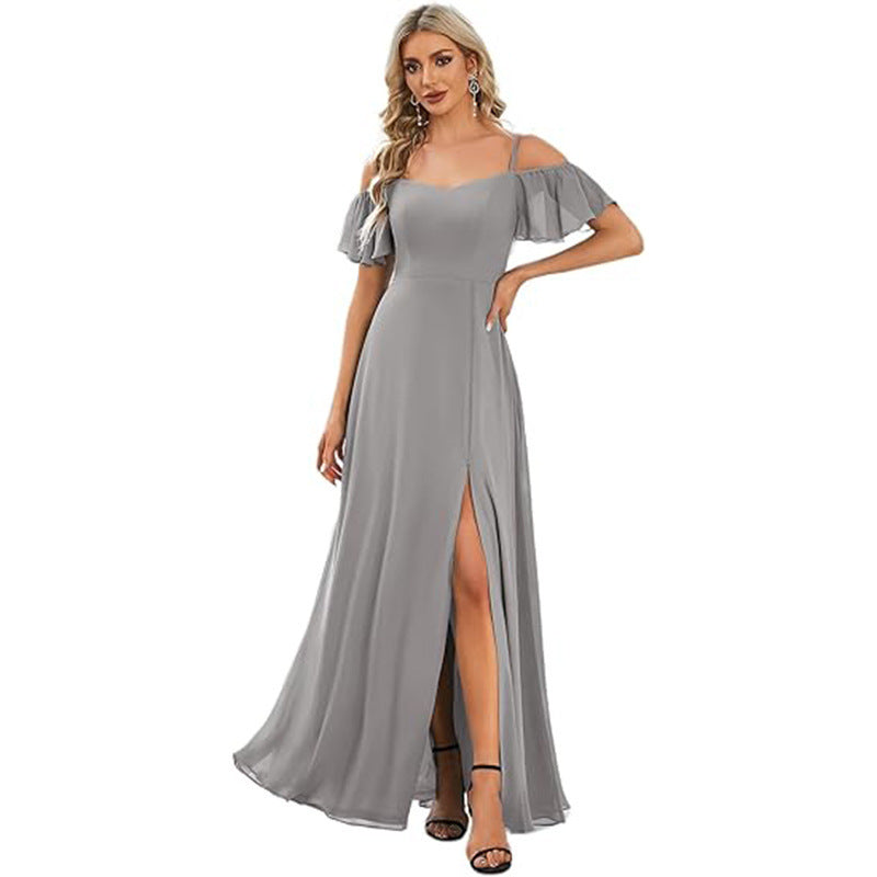 Off-shoulder Chiffon Maxi Dress, Womens Evening Gown