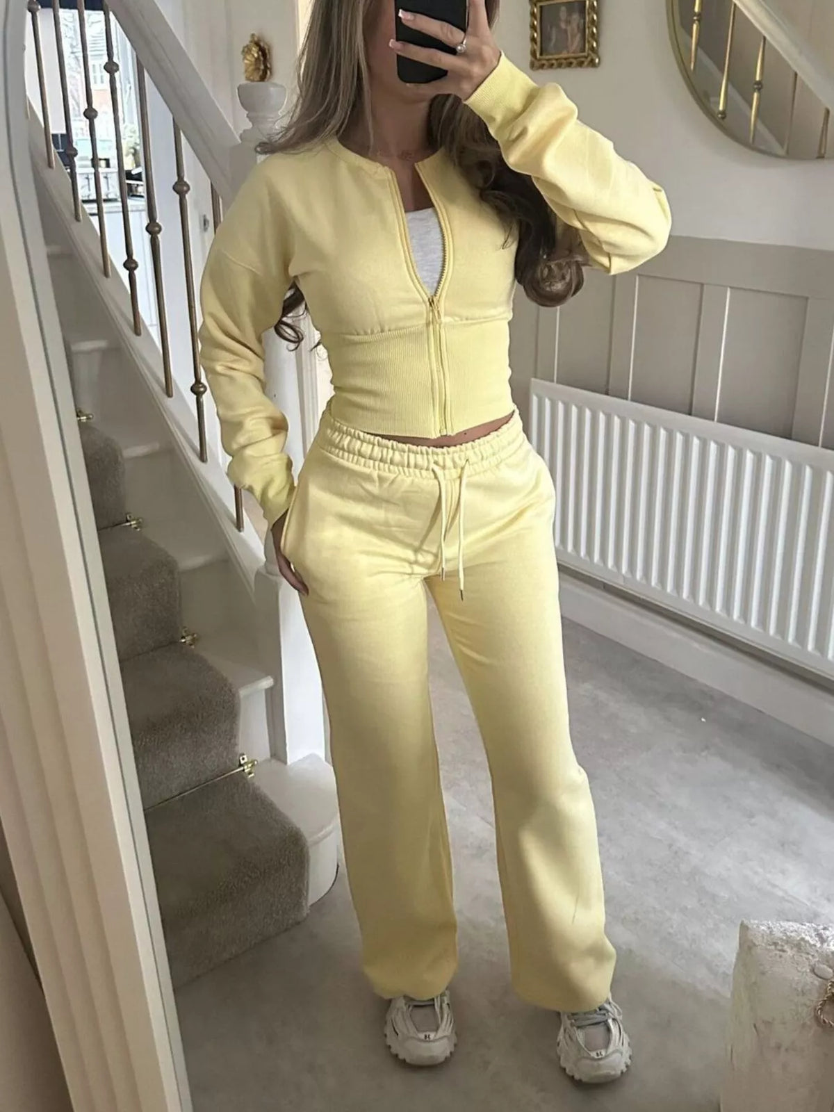 Zip-Up Crop Hoodie and High-Waisted Pants Set