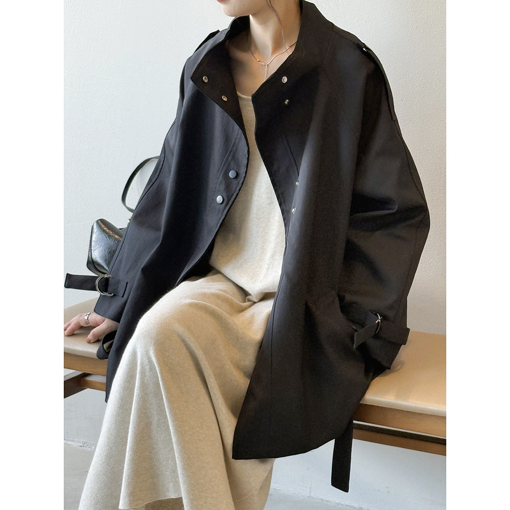 Stand Collar Trench Coat For Women Loose Casual Jacket