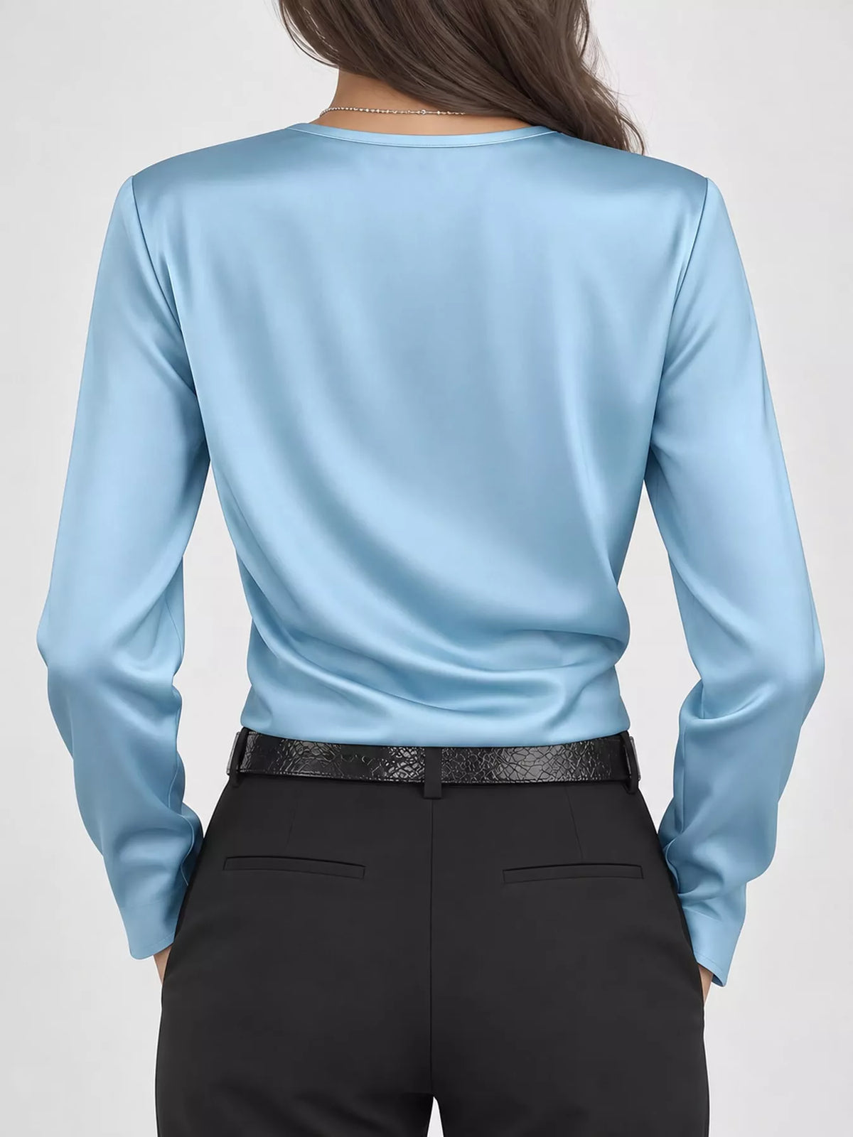 Satin Surplice Long Sleeve Blouse