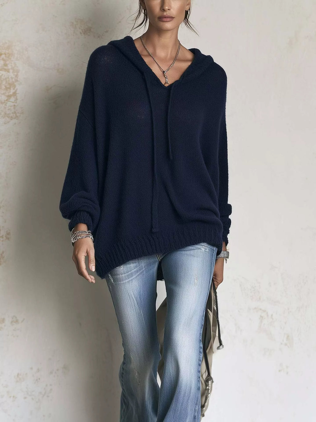 Full Size Drawstring Ribbed Hem Hooded Sweater Plus Size