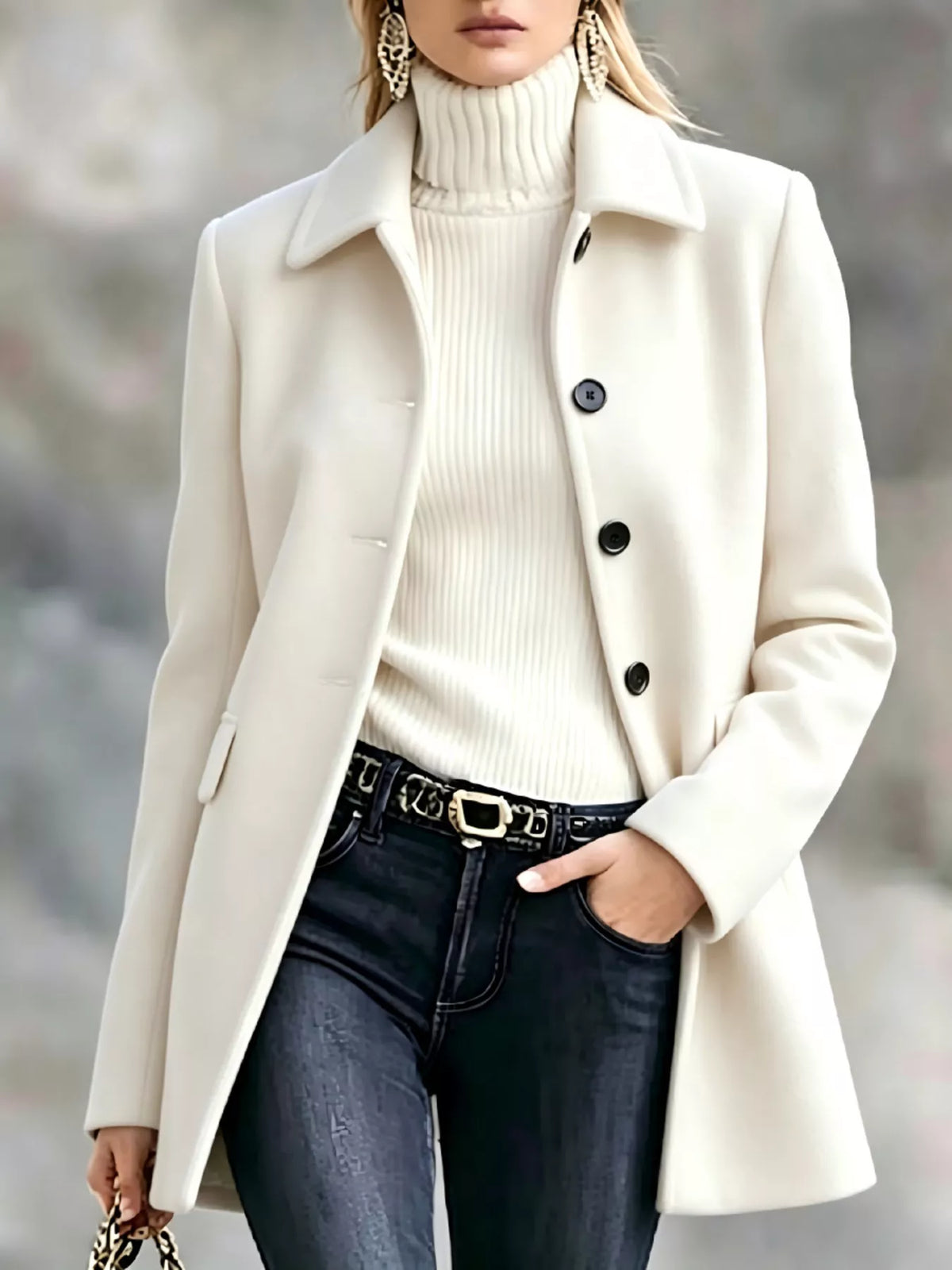 Button Up Collared Neck Coat