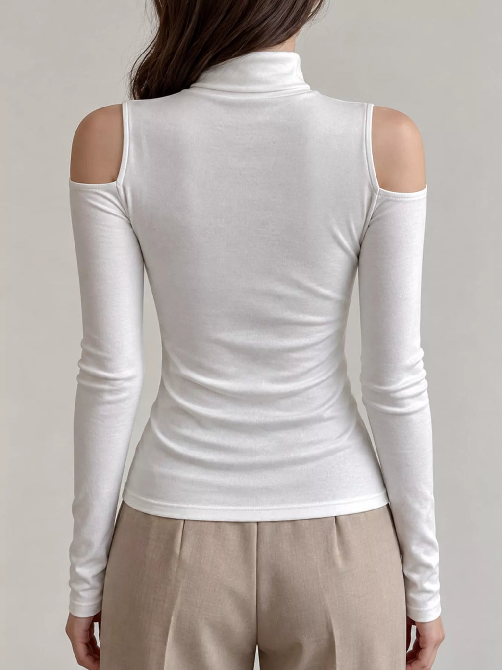 Mock Neck Cold-Shoulder Slim-Fit T-Shirt