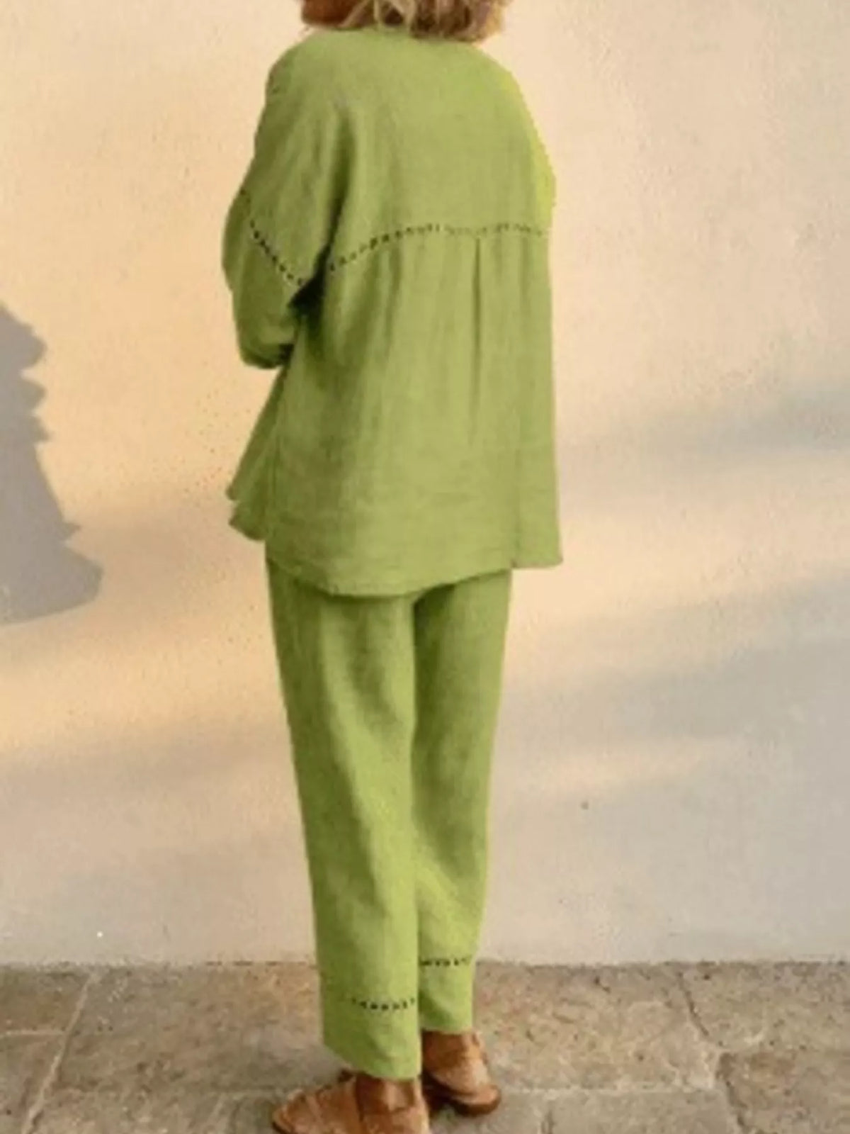 Full Size Hollow-Out Detailing Top and Pants Set Plus Size
