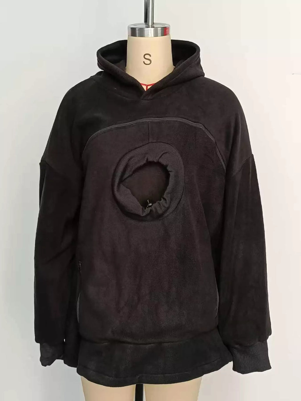 Full Size Fleece Pet-Carrying Hoodie with Cat Pouch Plus Size