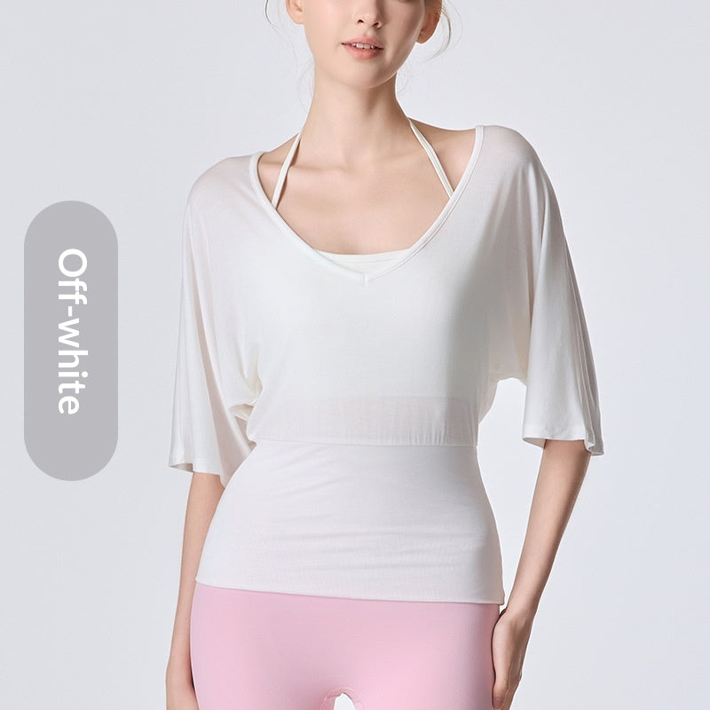 Women's Fitness Yoga Clothing, Fashionable Loose-fitting Short-sleeve T-shirt With Drape Effect, Waist-cinching Casual Style Top For Daily Wear