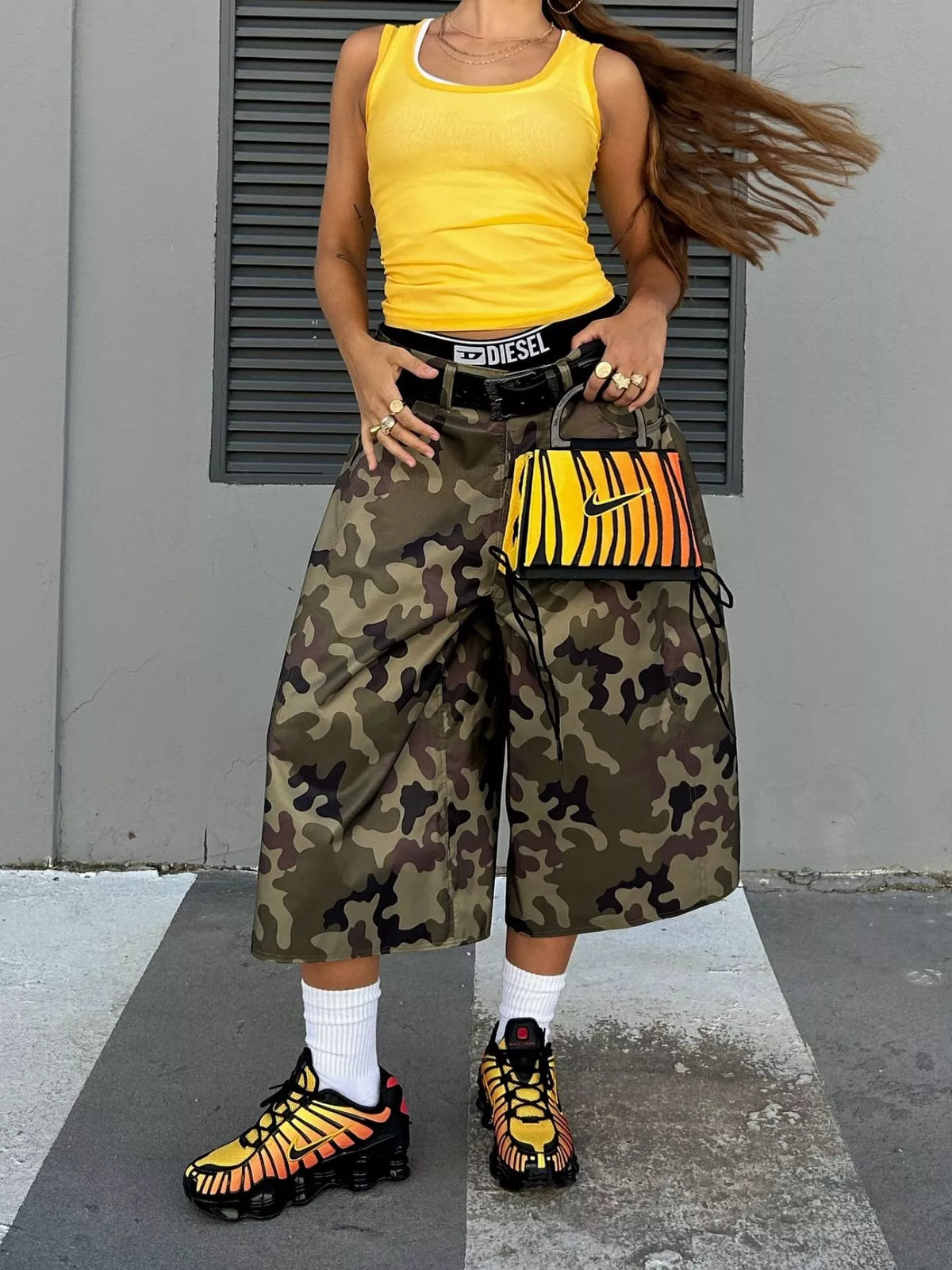 Camouflage Wide-Leg Cropped Pants