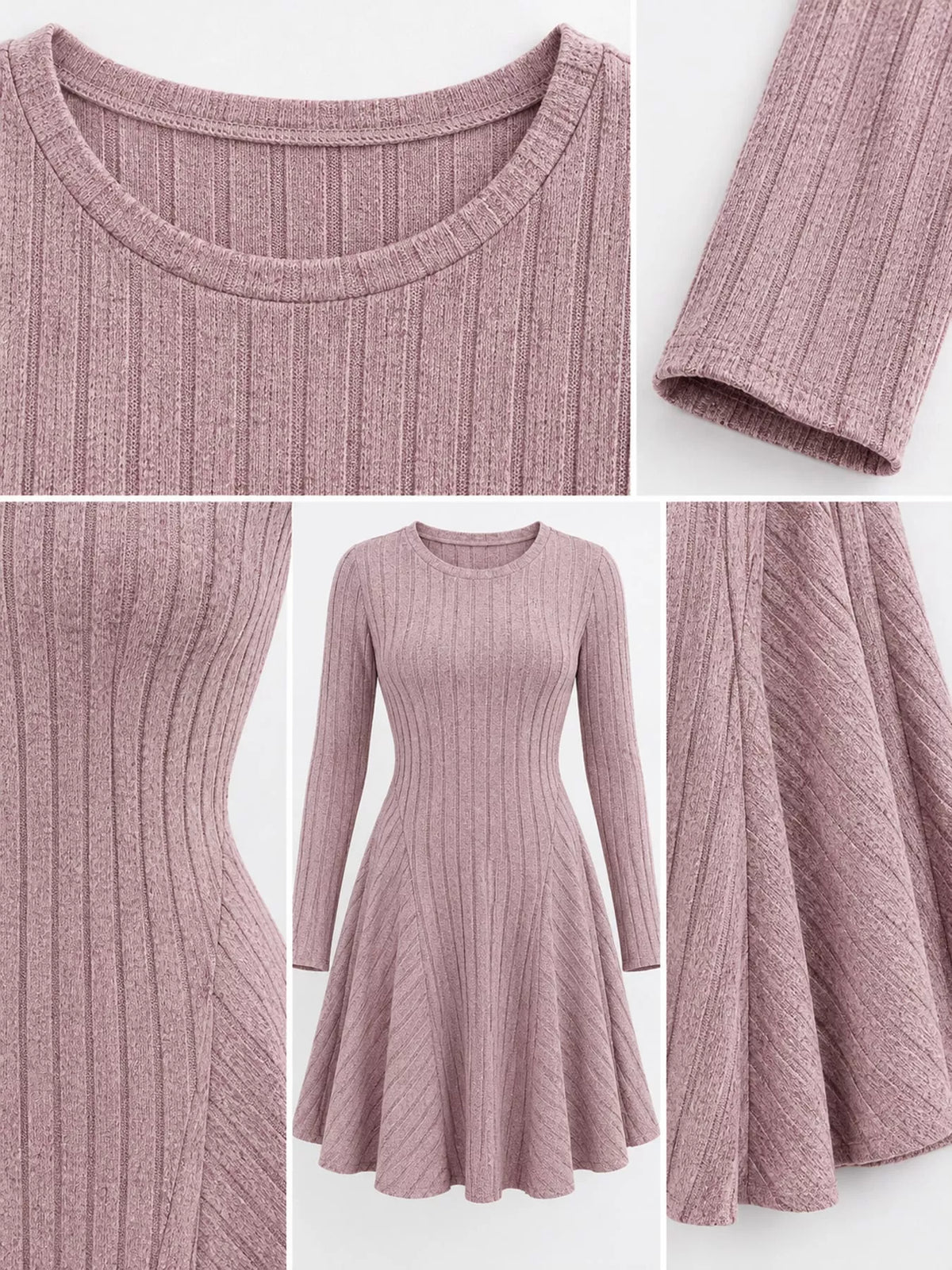V-Neck Ribbed Knit A-Line Dress