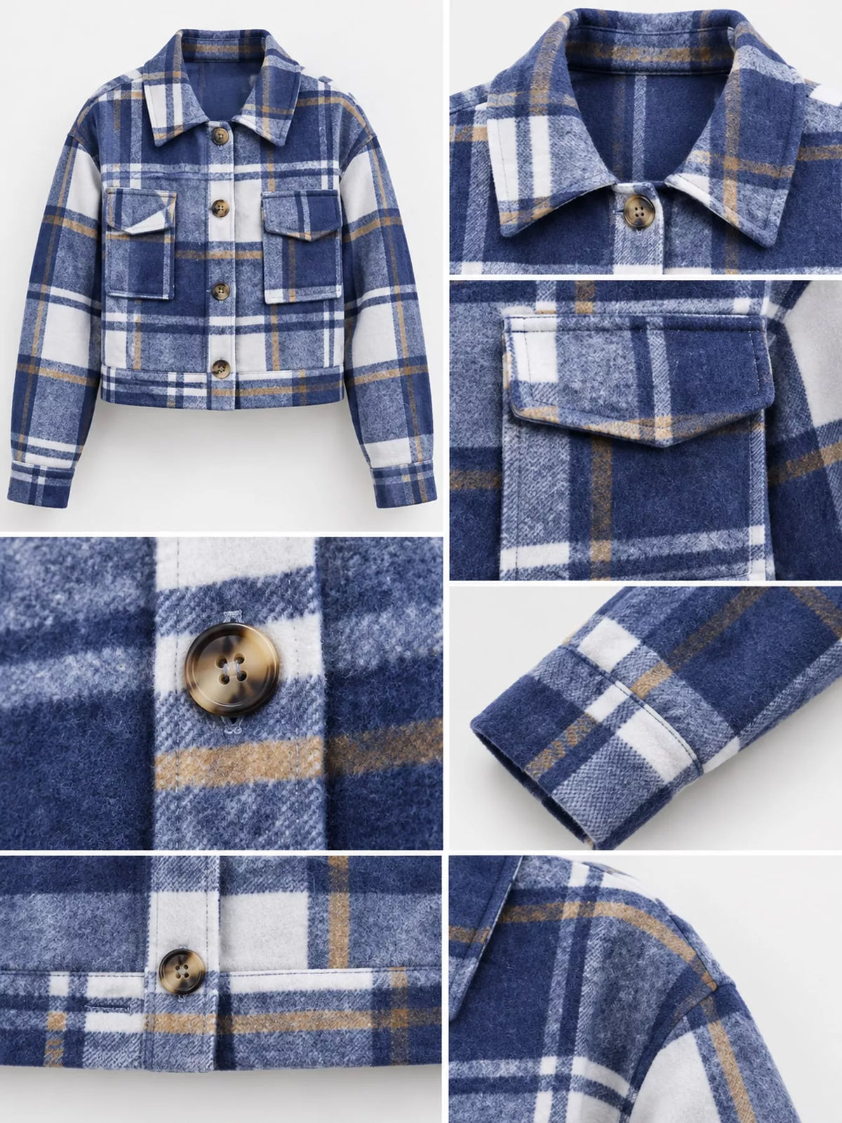 Plaid Button-Front Cropped Jacket