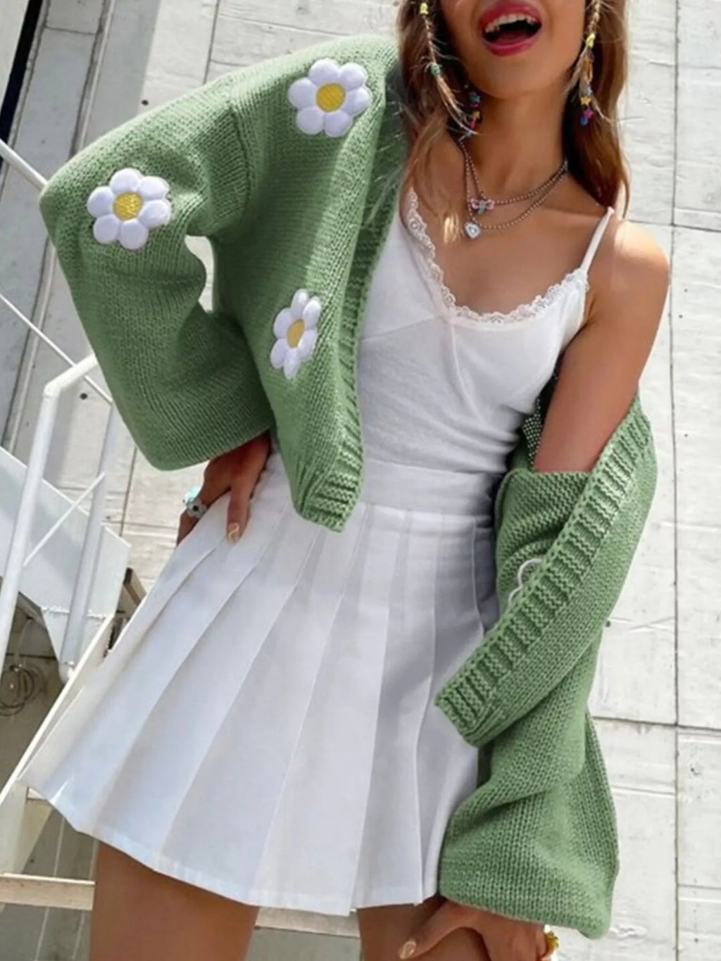 Floral Open Front Knit Cardigan