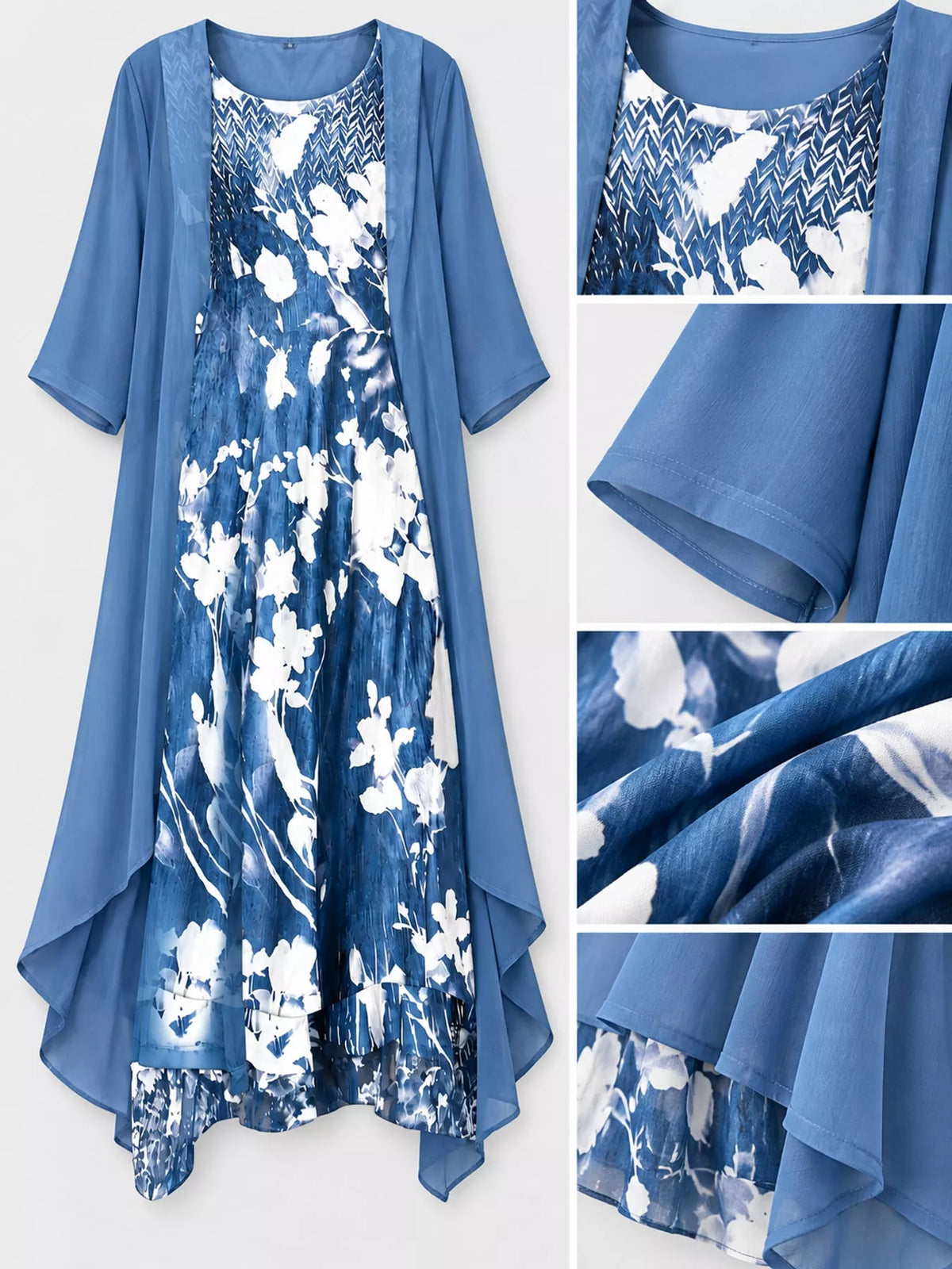 Full Size Floral Print Midi Dress and Chiffon Cardigan Set Plus Size