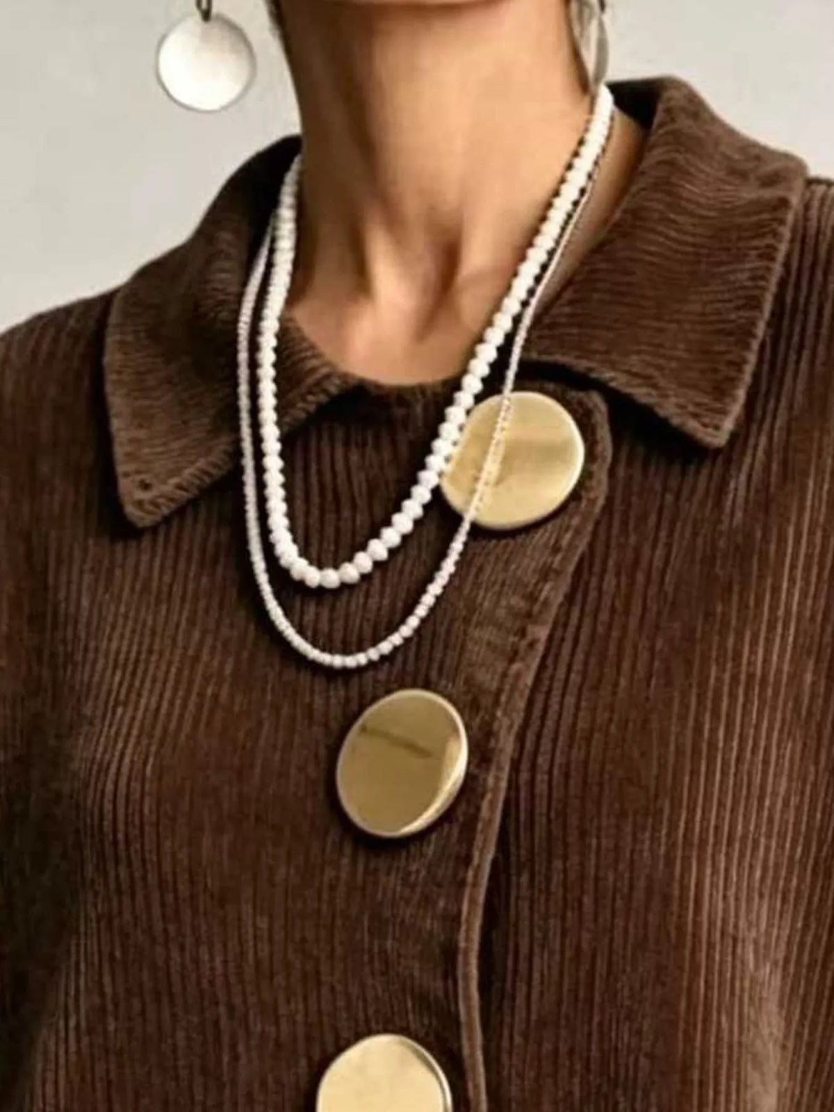 Full Size Ribbed Knit Gold Buttons Cardigan Plus Size