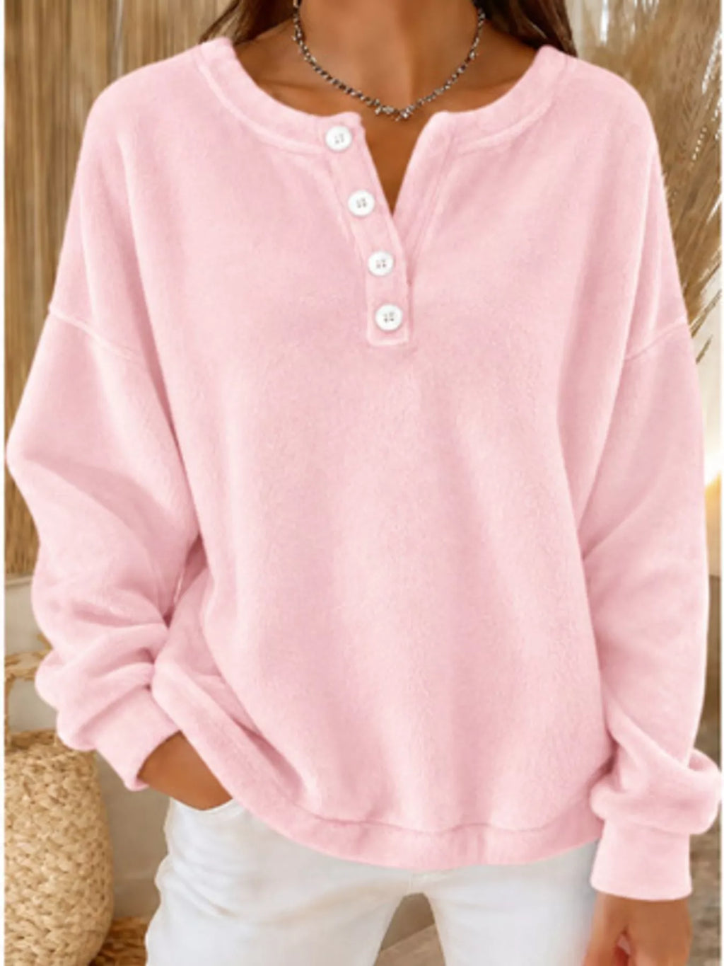 Button Detail Dropped Shoulder Sweatshirt