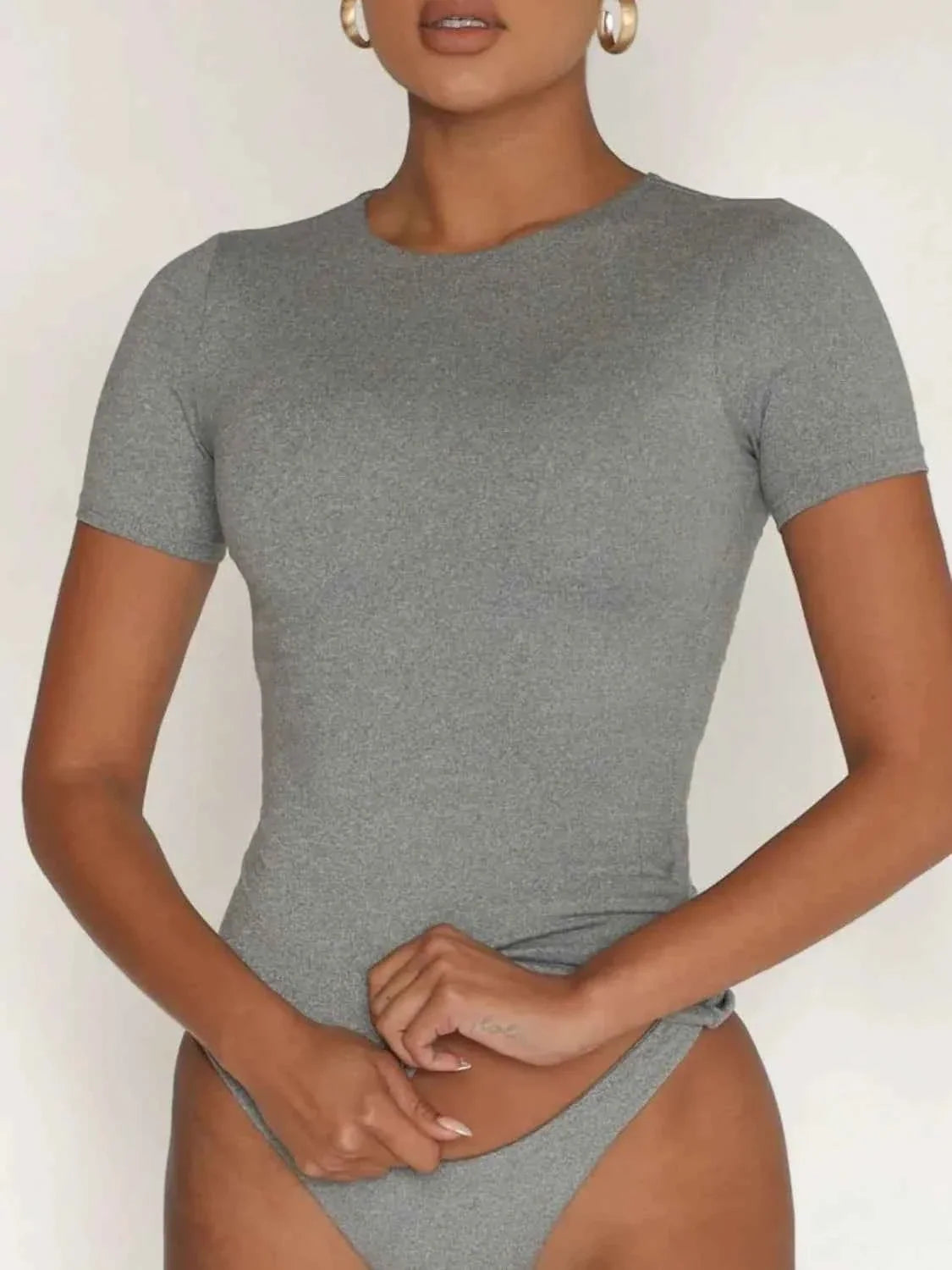 Round Neck Short Sleeve Swim Top