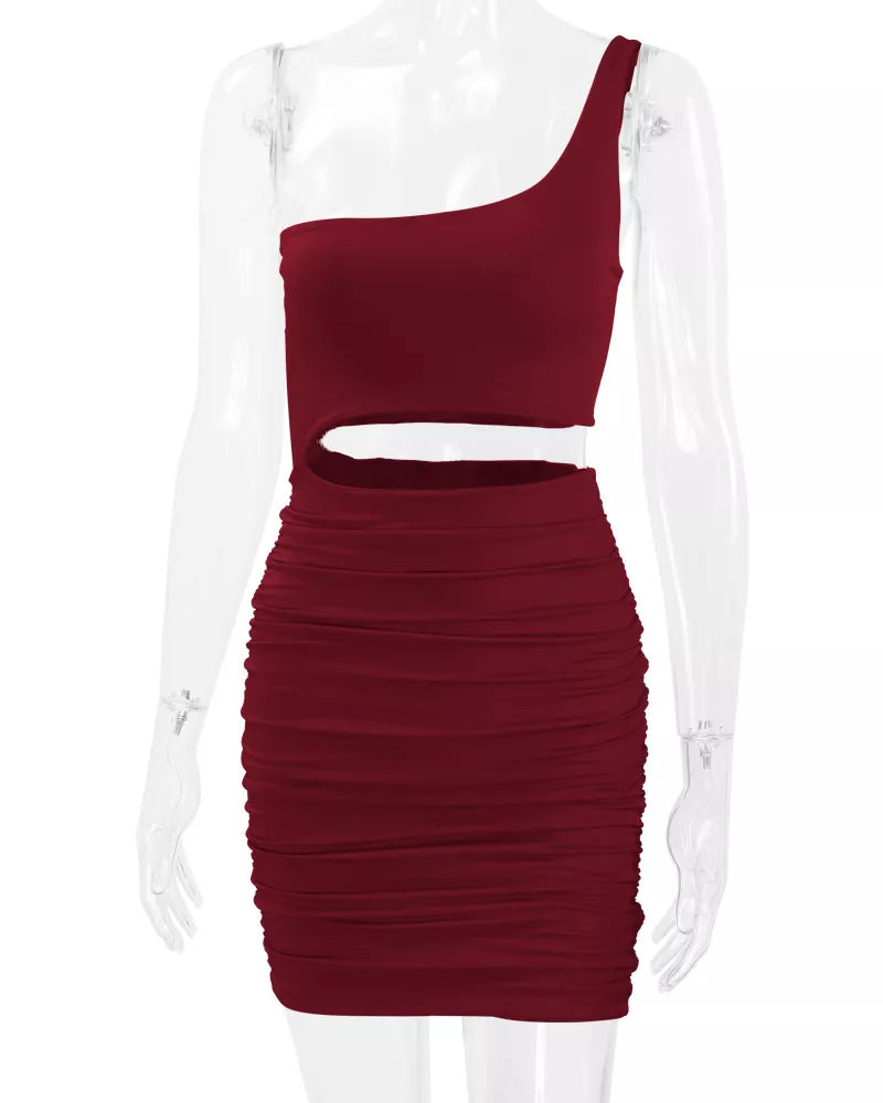 One-Shoulder Cutout Ruched Bodycon Mini Dress