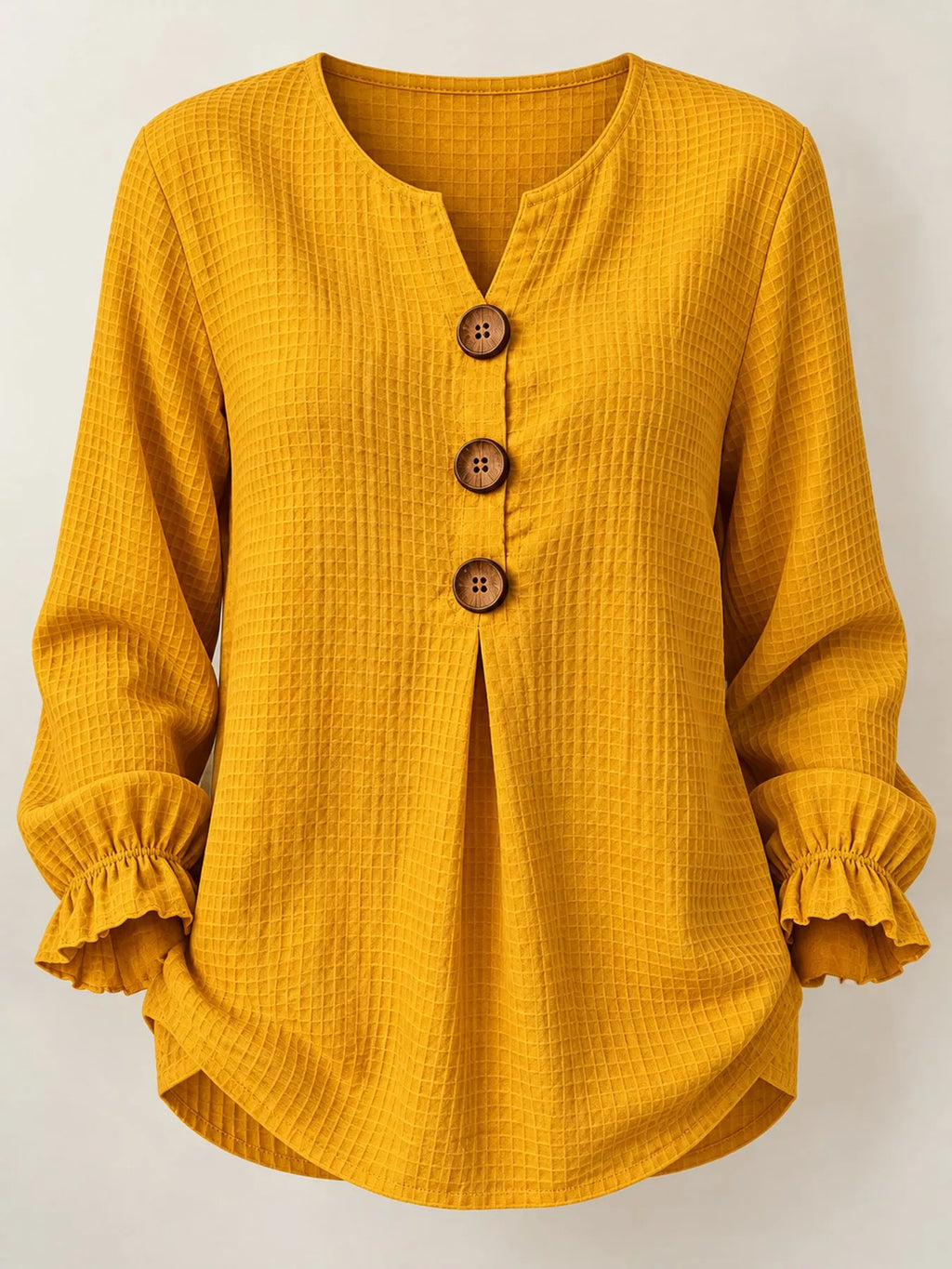 Full Size Waffle Knit Flounce Sleeve Blouse Plus Size