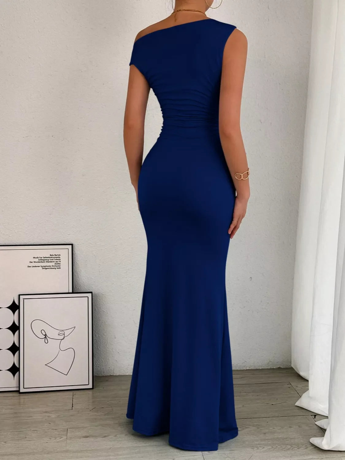 One-Shoulder Ruched Bodycon Maxi Dress