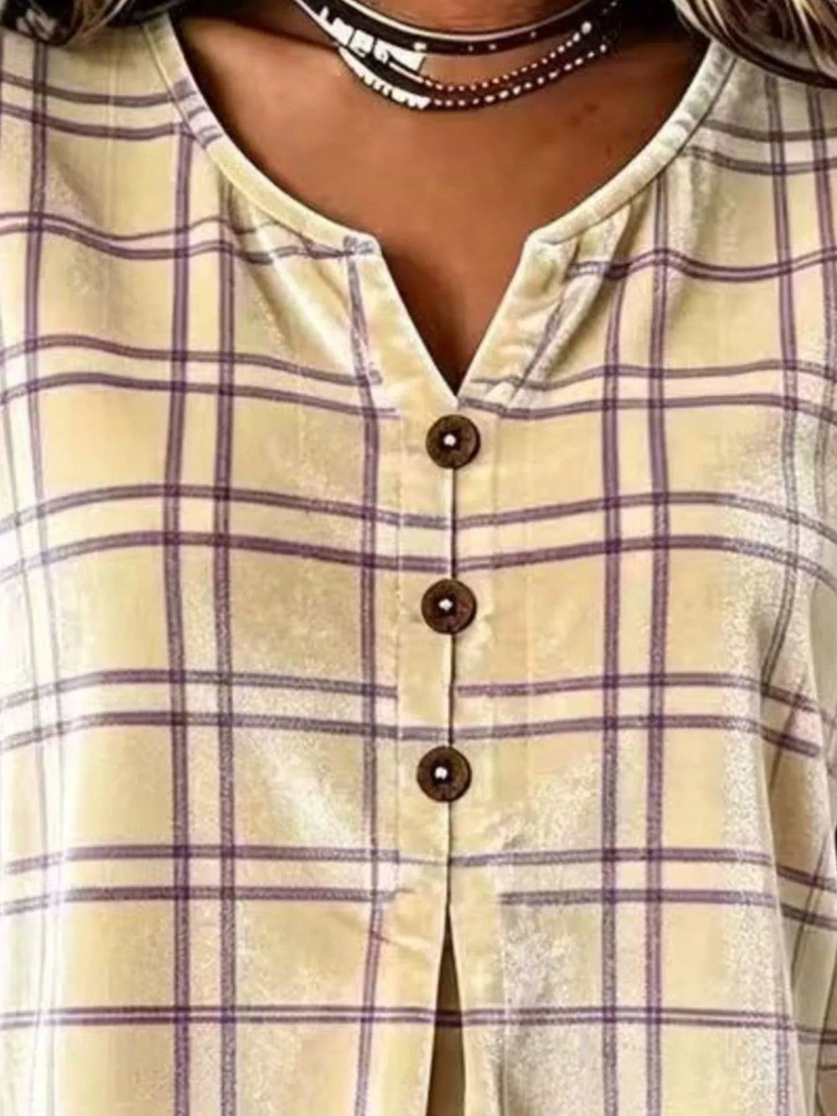 Full Size Plaid Velvet Flounce Sleeve Blouse Plus Size