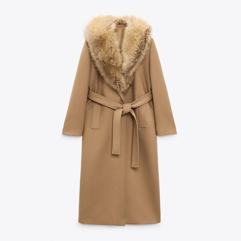 Fur Collar Long Woolen Coat Women