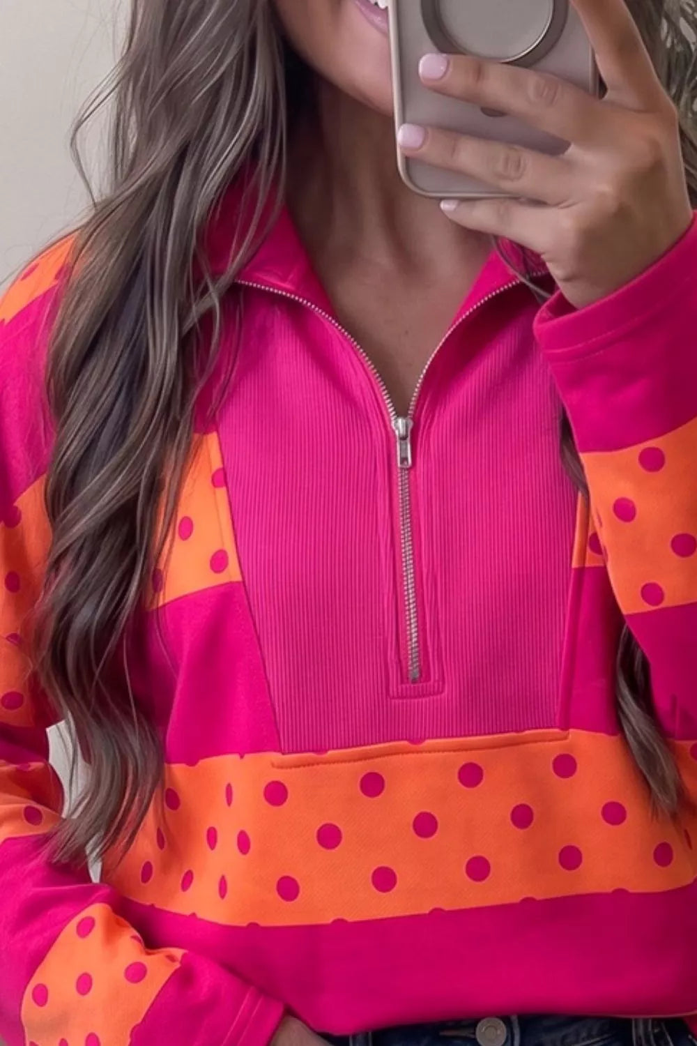 Polka Dot Quarter-Zip Sweatshirt