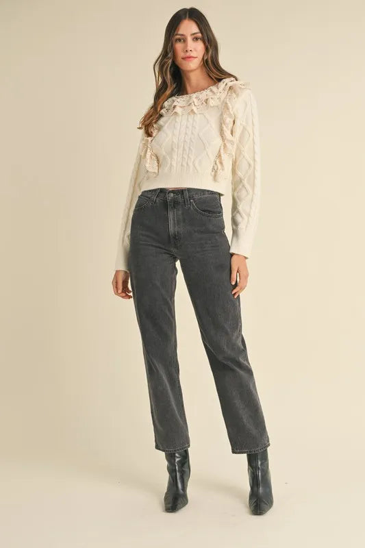 MABLE Ruffled Lace Crochet Sweater