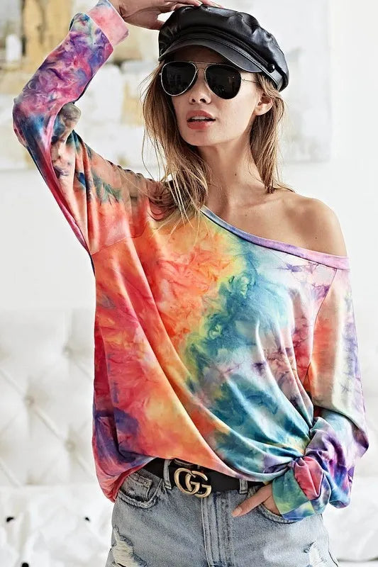 BiBi Tie Dye Soft Knit Jersey Top