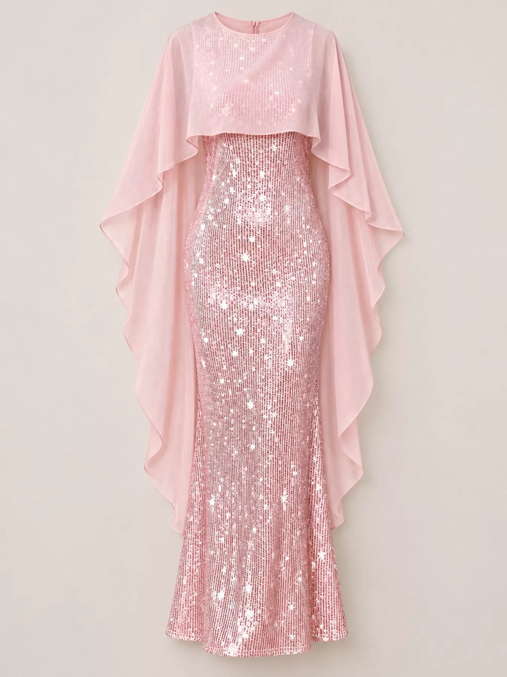 Sequin Cape Overlay Evening Dress