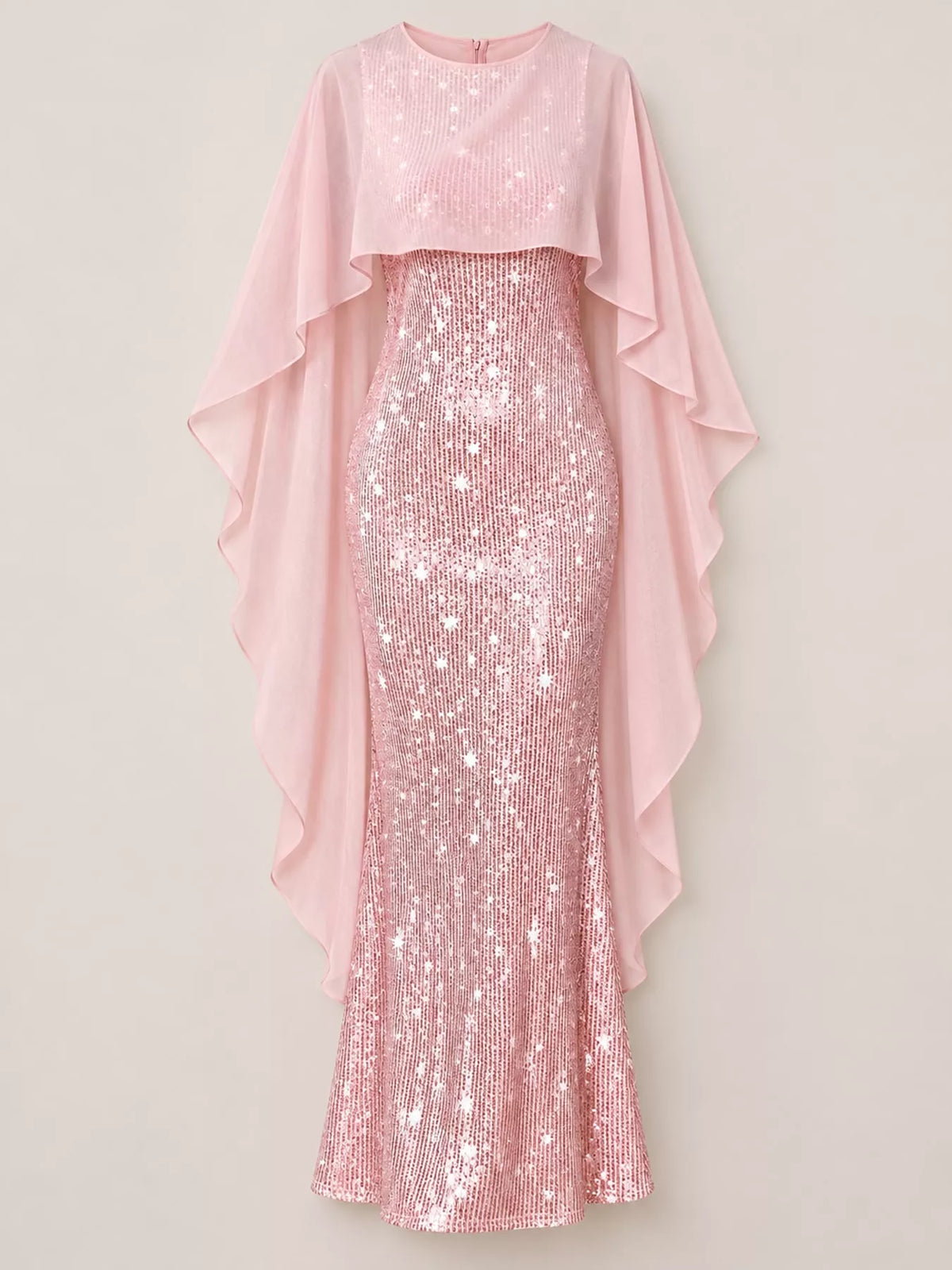 Sequin Cape Overlay Evening Dress