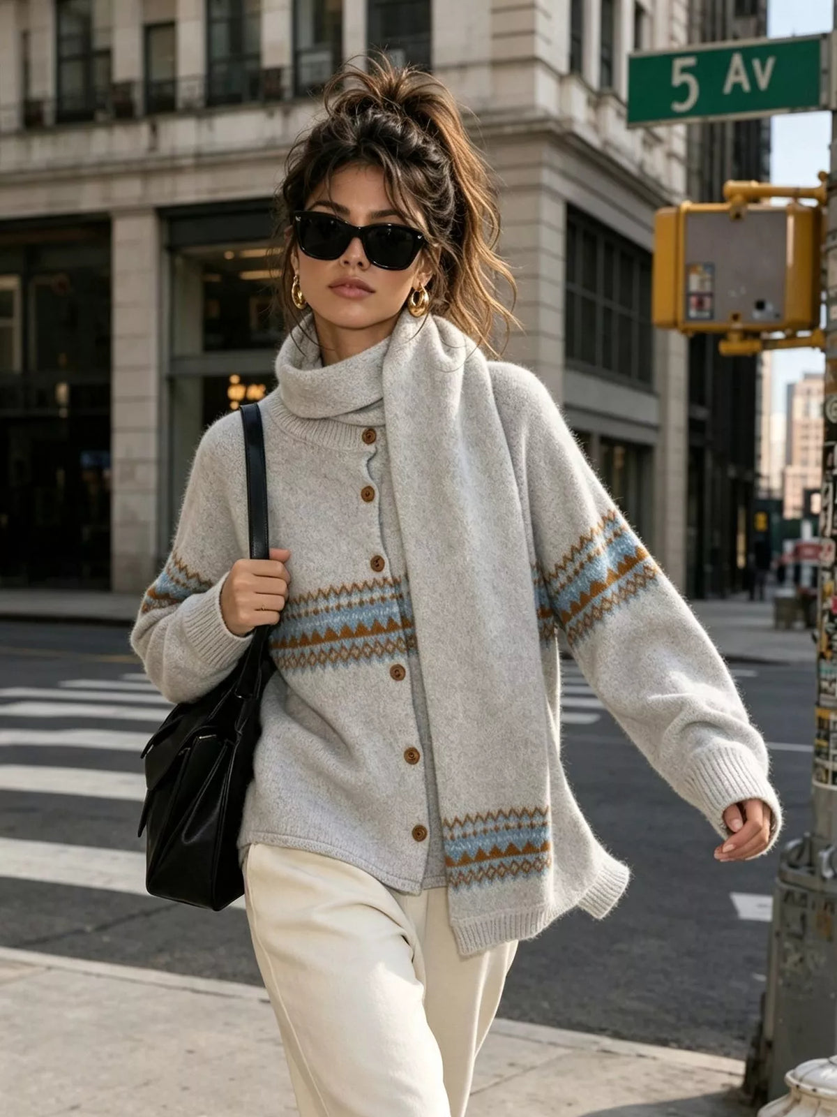 Geometric Button Down Knit Cardigan