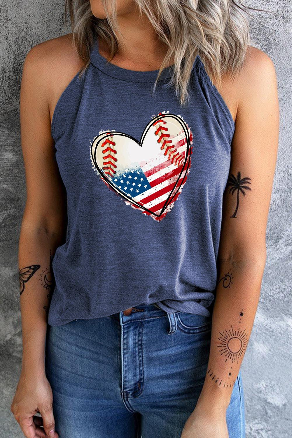 US Flag Heart Graphic Tank Top