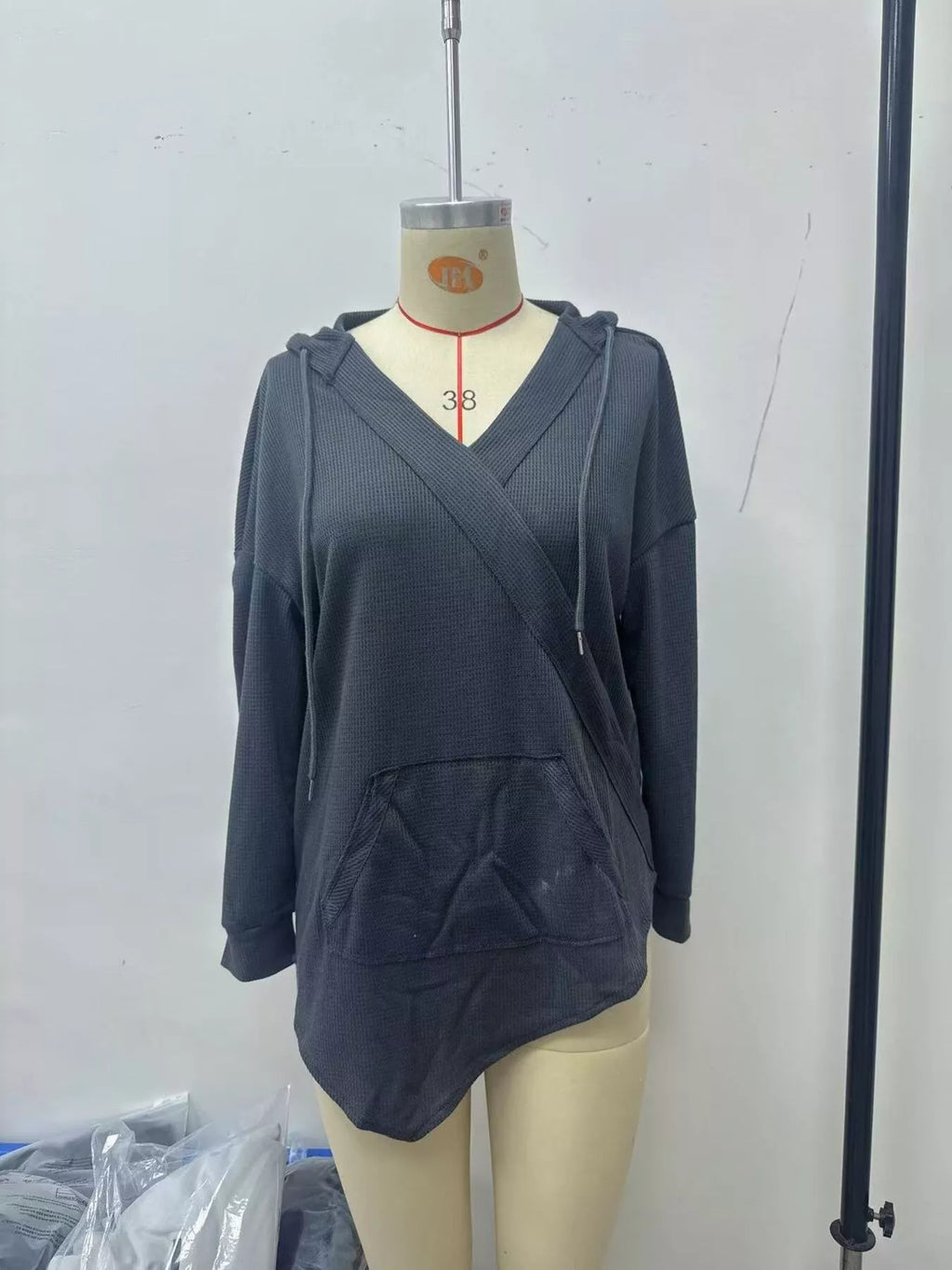 Drawstring Waffle Knit Hoodie