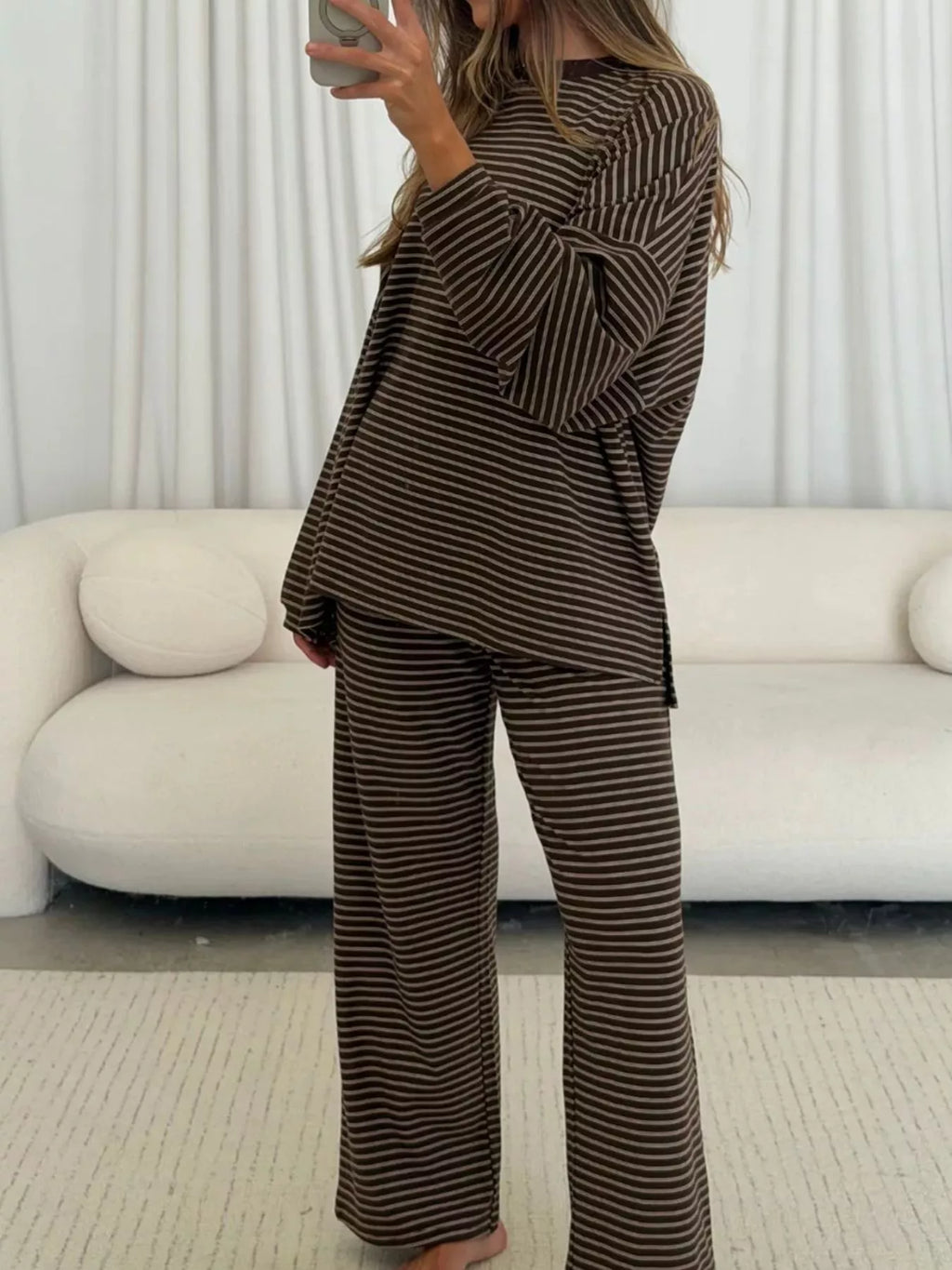 Striped Dropped Shoulder Top and Pants Lounge Set