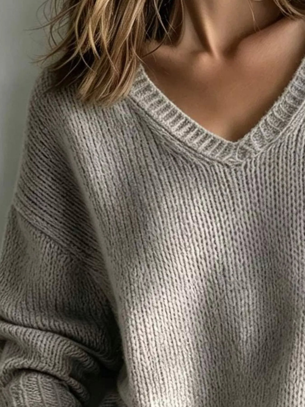 V-Neck Dropped Shoulder Sweater