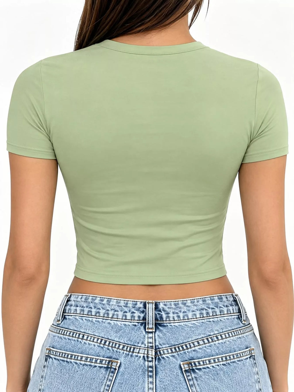 Slim Fit Basic Crew Neck Short Sleeve Crop T-Shirt
