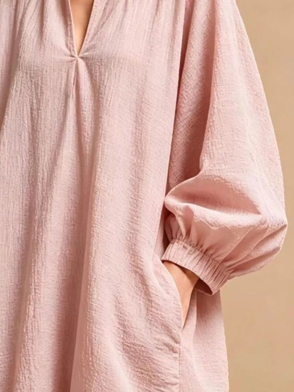 Casual Loose-Fit Balloon Sleeve Mini Dress with Pockets