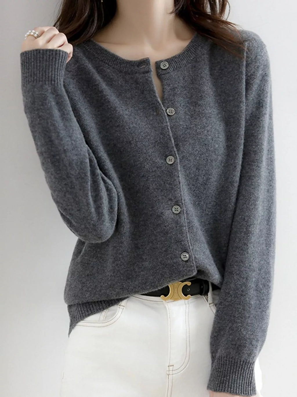 Crew-Neck Button-Down Cardigan