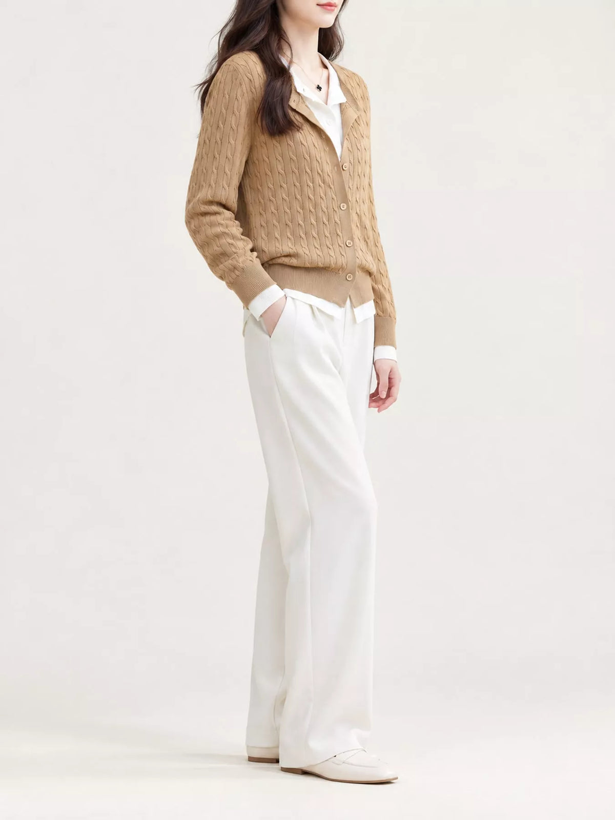 Cable-Knit Button-Down Cardigan