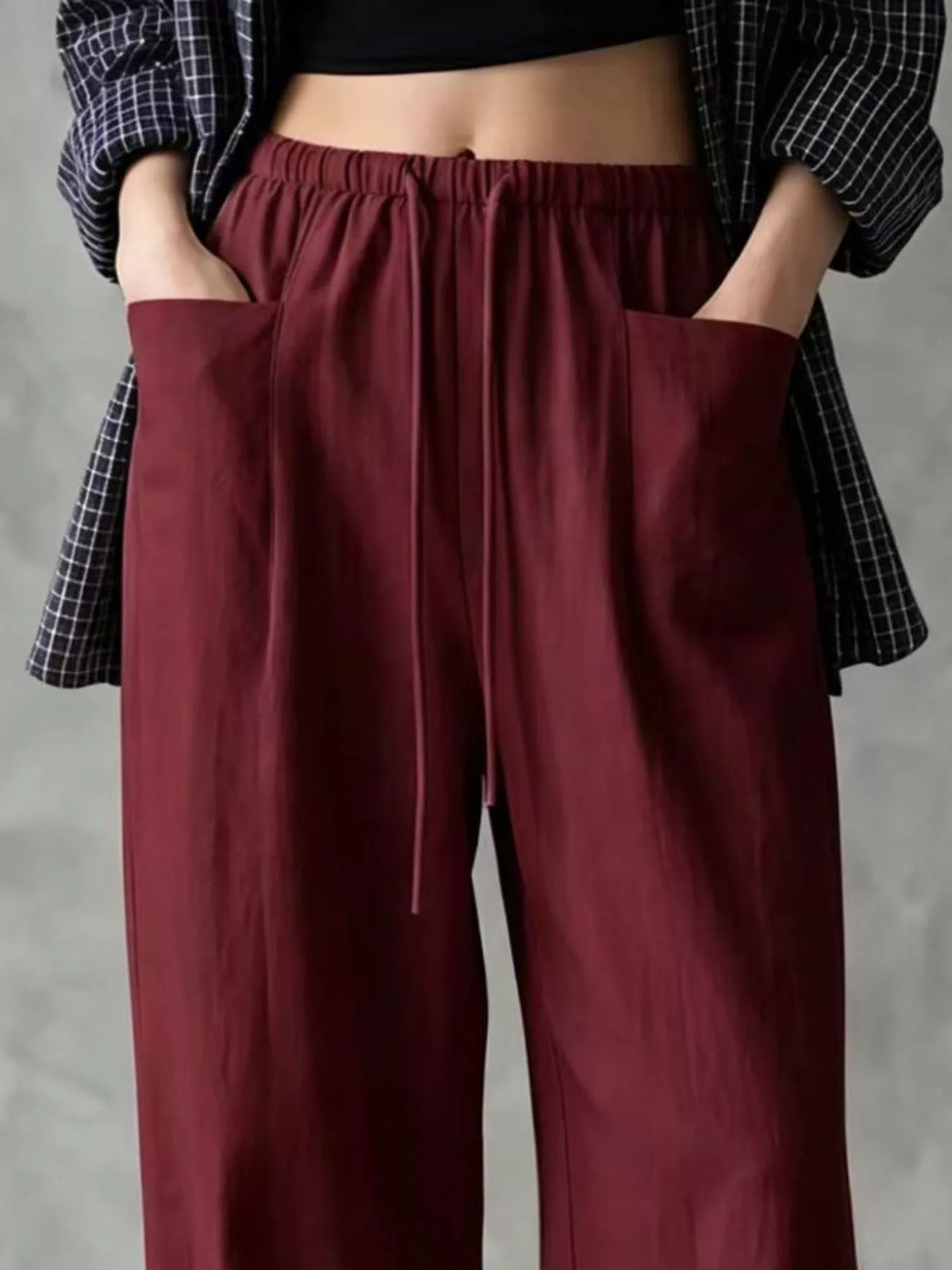 Full Size Drawstring Wide-Leg Casual Pants Plus Size