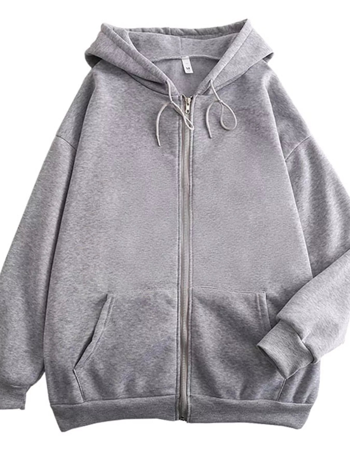 Full Size Oversized Solid Zip-Up Hoodie with Drawstring Plus Size